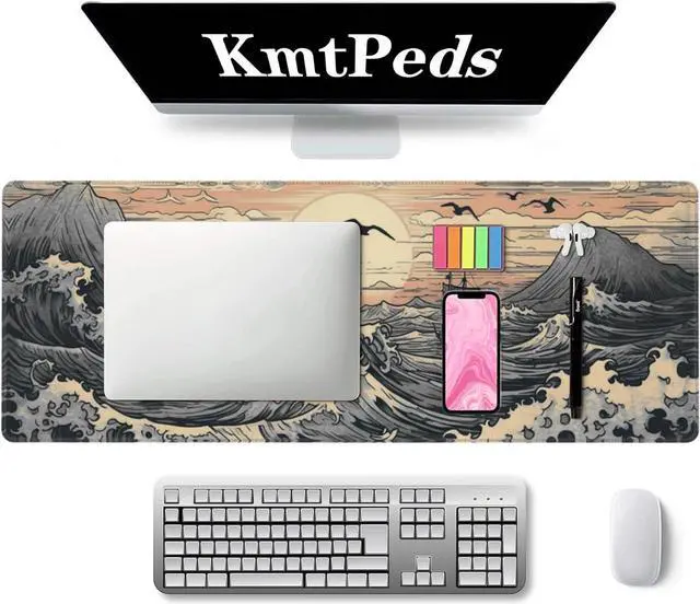 Alt view image 2 of 7 - Japanese Sea Waves Large Gaming Mouse Pad XL Mouse Pad Gaming Mouse Mat Desk Pad 31.5 x 11.8in Desk Mat Anime Mouse Pads for Desk Extended Keyboard Pad Mousepad with Non-Slip Base and Stitched Edge