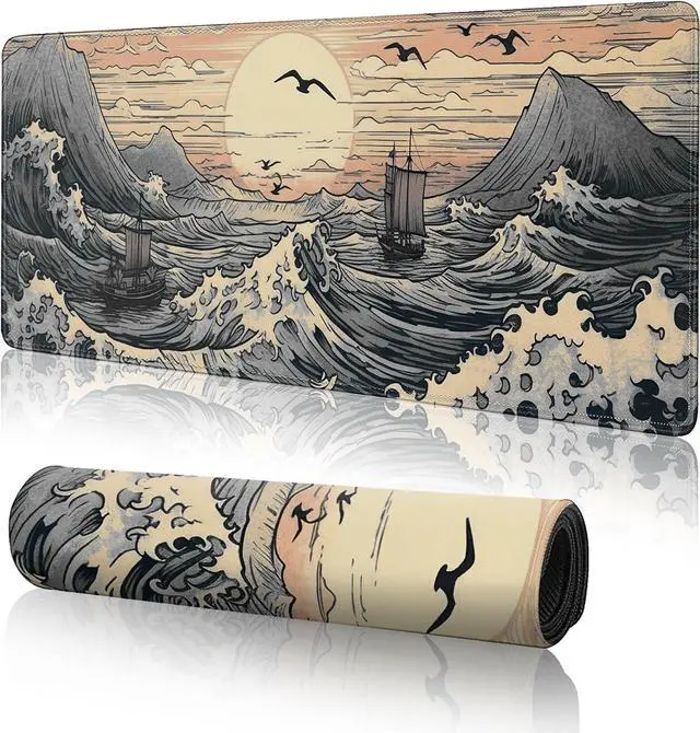 Main image of Japanese Sea Waves Large Gaming Mouse Pad XL Mouse Pad Gaming Mouse Mat Desk Pad 31.5 x 11.8in Desk Mat Anime Mouse Pads for Desk Extended Keyboard Pad Mousepad with Non-Slip Base and Stitched Edge