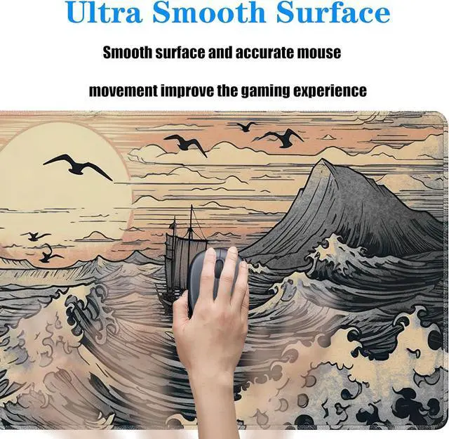 Alt view image 5 of 7 - Japanese Sea Waves Large Gaming Mouse Pad XL Mouse Pad Gaming Mouse Mat Desk Pad 31.5 x 11.8in Desk Mat Anime Mouse Pads for Desk Extended Keyboard Pad Mousepad with Non-Slip Base and Stitched Edge