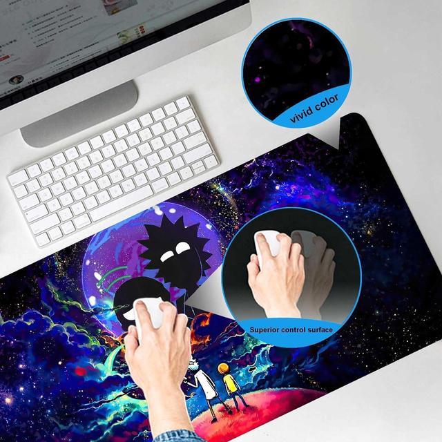 Alt view image 2 of 7 - Large Gaming Mouse Pad Anime Night Sky Space Stars Custom Desk Pad Mousepad with Non-Slip Rubber Base and Stitched Edges Mouse Mat Portable Desk Mat for Office Computer Work Game 31.5X15.7