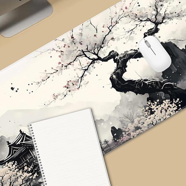Alt view image 3 of 7 - Japanese White Mouse Pad Large Cherry Blossom Desk Mat XL Anime Gaming Keyboard Mat Non-Slip Rubber Base Big Extended Desk Protector for Home Office 31.5x11.8 (River Snow)