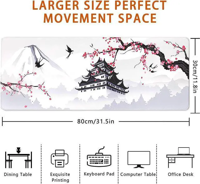 Alt view image 3 of 7 - Japanese Cherry Blossom White Gaming Mouse Pad XXL Large Gaming Laptop Anime Mouse Pad Sakura Big Desk Pads Extended PC Keyboard Waterproof and Non-Slip 31.5x11.8inches Mices Pad Japan