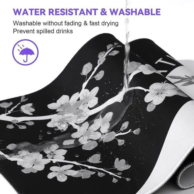 Alt view image 5 of 7 - Mouse Pad Gaming Keyboard Pad 31.5 x 11.8in Black White Cherry Blossom Anime Gaming Mouse Pad for Desk with Anti-Slip Rubber Base and Stitched Edges Japanese Life Death Keyboard Mat