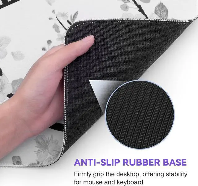 Alt view image 6 of 7 - Mouse Pad Gaming Keyboard Pad 31.5 x 11.8in Black White Cherry Blossom Anime Gaming Mouse Pad for Desk with Anti-Slip Rubber Base and Stitched Edges Japanese Life Death Keyboard Mat