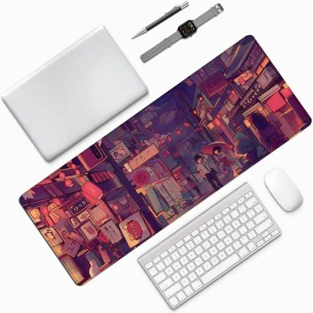 Alt view image 4 of 7 - Anime Desk Mat Cute Anime Tokyo Street Mouse Pad Large Gaming Desk Pad Extended Laptop Computer Keyboard Mat Desk Mats on Top of Desks 31.5x11.8 inch