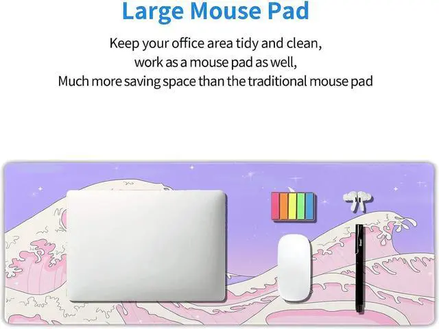 Alt view image 6 of 7 - Pink Purple Japanese Anime Gaming Mouse Pad XL Cute Kawaii Aesthetic Sea Wave Extended Large Desk Mat Non-Slip Rubber Base Stitched Edge Long Keyboard Mousepad for PC Computer Laptop 31.511.8 in