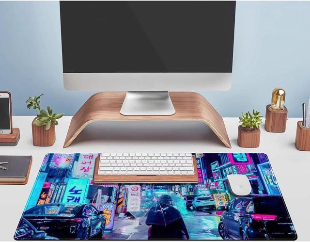 Alt view image 4 of 7 - Purple Seoul Neon Desk Mat Street Pixel Art Purple Japanese Mouse Pads Anime Skyline City Desk Mat for Desktop Pad XXL Gaming Mouse Pad for Computer Office Keyboard Laptop Pad 31.5 X 15.7 in