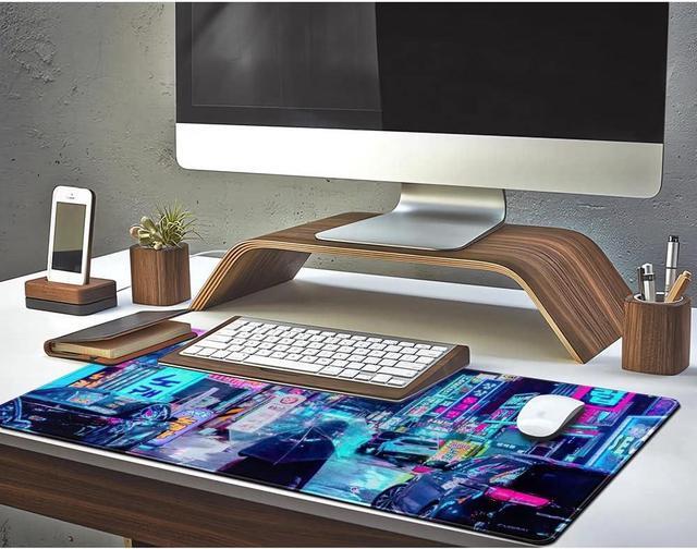 Alt view image 5 of 7 - Purple Seoul Neon Desk Mat Street Pixel Art Purple Japanese Mouse Pads Anime Skyline City Desk Mat for Desktop Pad XXL Gaming Mouse Pad for Computer Office Keyboard Laptop Pad 31.5 X 15.7 in