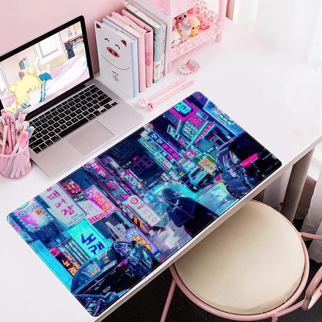 Alt view image 6 of 7 - Purple Seoul Neon Desk Mat Street Pixel Art Purple Japanese Mouse Pads Anime Skyline City Desk Mat for Desktop Pad XXL Gaming Mouse Pad for Computer Office Keyboard Laptop Pad 31.5 X 15.7 in