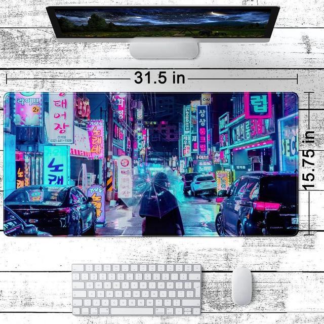 Alt view image 7 of 7 - Purple Seoul Neon Desk Mat Street Pixel Art Purple Japanese Mouse Pads Anime Skyline City Desk Mat for Desktop Pad XXL Gaming Mouse Pad for Computer Office Keyboard Laptop Pad 31.5 X 15.7 in