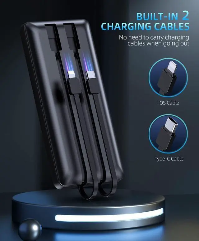 Alt view image 4 of 7 - Power-Bank-Portable-Charger - 16000mAh Power Bank Support PD 30W and QC4.0 Fast Charger with Built-in 2 Output Cable and LED Display for iPhone and Android Phones and Most Electronic Devices