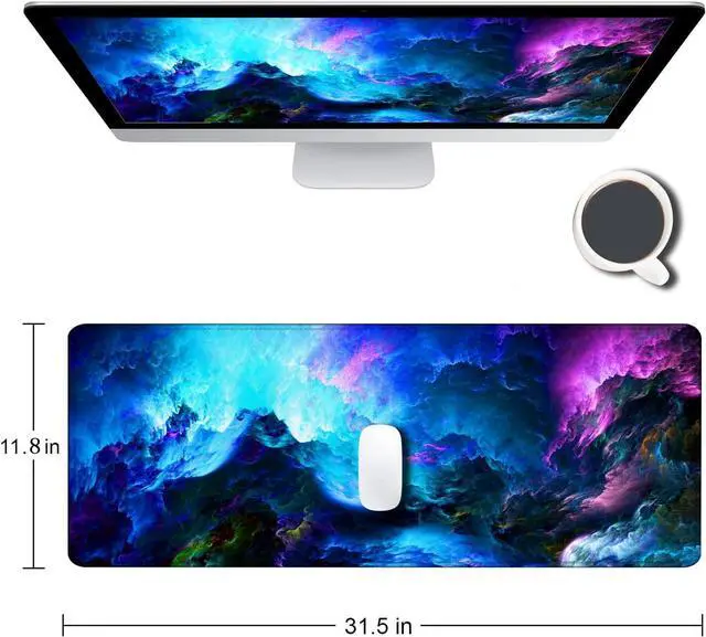 Alt view image 2 of 6 - Gaming Mouse Pad, Large Non-Slip Rubber Base Mousepad, Keyboard Mouse Mat, Desk Pad with Stitched Edges, 31.5x11.8inch, Dazzling Galaxy