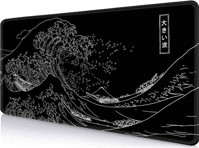 Japanese Great Wave Large Mouse Pad (35.4x15.7 in) Black Gaming Mouse Pad  Anime XXL Extended Kanagawa Mouse Mat Desk Pad Non-Slip Rubber Base Long  Computer Mice Pad 