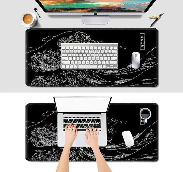 Alt view image 5 of 6 - Japanese Great Wave Large Mouse Pad (35.4x15.7 in) Black Gaming Mouse Pad Anime XXL Extended Kanagawa Mouse Mat Desk Pad Non-Slip Rubber Base Long Computer Mice Pad