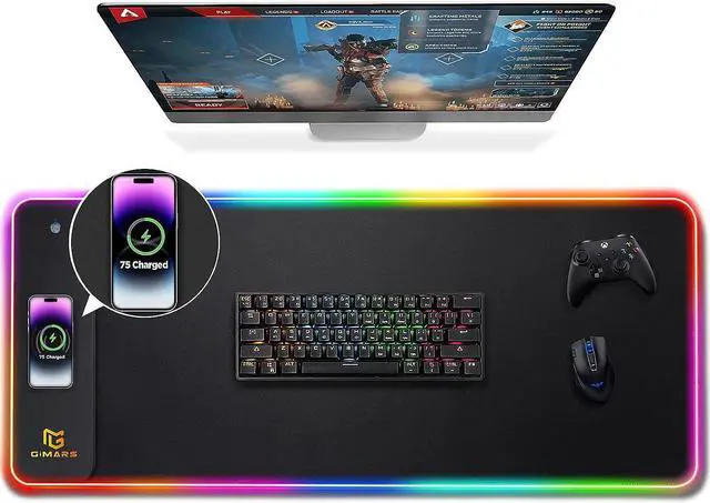 Main image of Gimars RGB Gaming Mouse Pad,15W Wireless Charging Mousepad with 10 Light Modes, Large Mousepad with Premium Smooth Surface, Non-Slip Mouse Mat for Gaming, Desk, PC,Office, 31.5x11.8x0.16inch