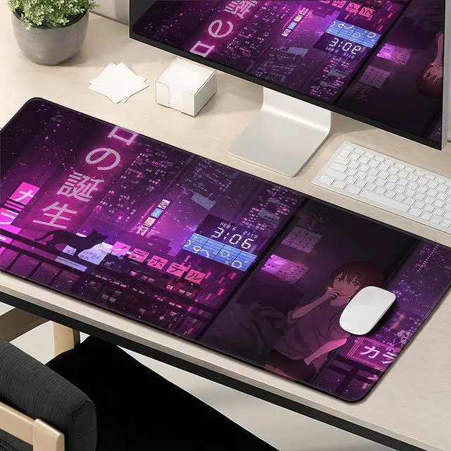Alt view image 7 of 7 - Purple Anime Gaming Mouse Pad XXL Extended Japanese Desk Mat Cool Large Mouse Pad 31.5X15.7 Mouse Mat Desk Pad 3mm Thick Long Non-Slip Rubber Base Mice Pad - Tokyo Night
