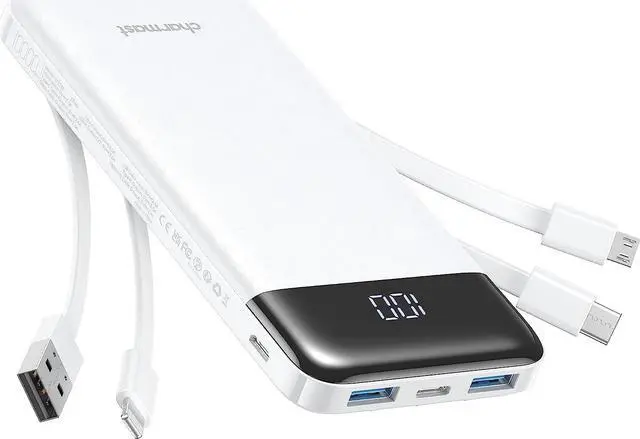 Main image of Portable Charger with Built in Cables, Portable Charger with Cords Wires Slim 10000mAh Travel Battery Pack 6 Outputs 3 Inputs 3A Fast Charging Power Bank for Samsung Google Pixel LG Moto iPhone iPad