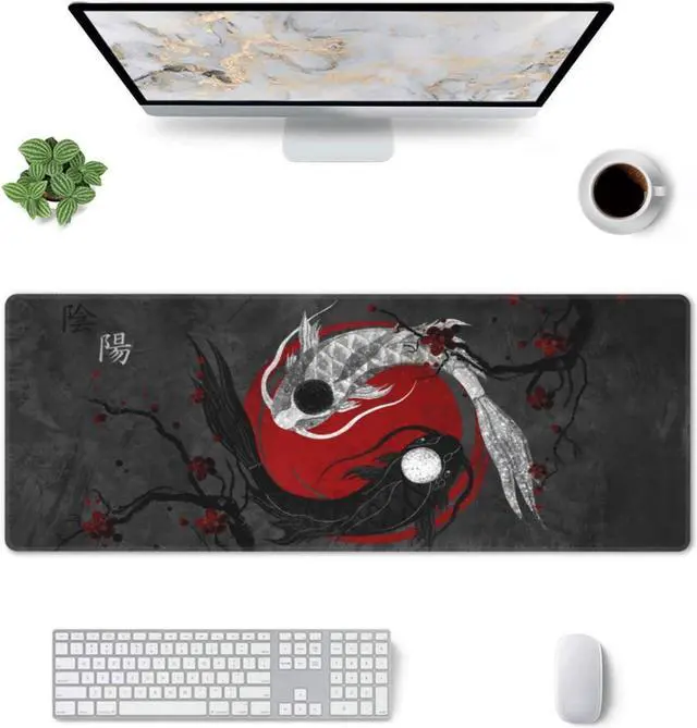 Alt view image 3 of 7 - Browrrsson Japanese Art Mouusepad Japanese Art Koi Fish Gaming Mouse Pad Extended Stitched Edges Mousepad Large Mouse Mat Desk Pad Personalized The Office Mouse Pad 31.5 X 11.8 Inch