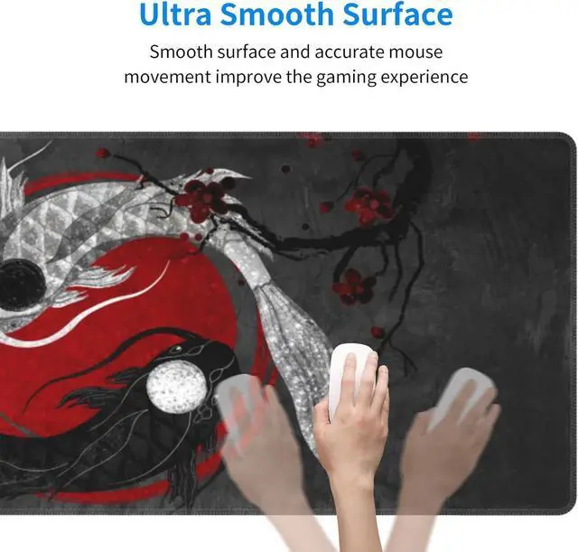 Alt view image 6 of 7 - Browrrsson Japanese Art Mouusepad Japanese Art Koi Fish Gaming Mouse Pad Extended Stitched Edges Mousepad Large Mouse Mat Desk Pad Personalized The Office Mouse Pad 31.5 X 11.8 Inch