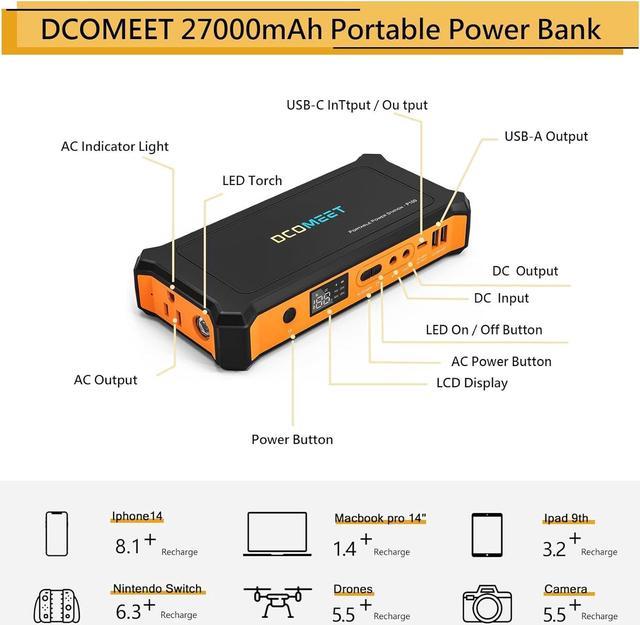  27000mAh Power Bank with 100W AC Outlet,60W PD Type-C  Output&Input Portable Laptop Charger，2 USB Output(QC3.0 18W) Power Bank，97.2  WH Fast Charging for Phone, Notebook, Drone and More (N2) : Cell Phones