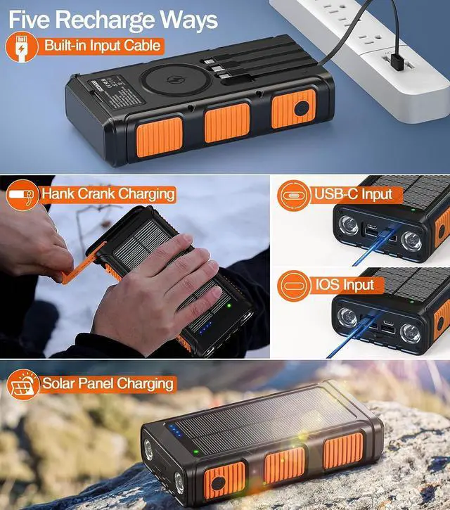 Alt view image 5 of 7 - GOODaaa Power Bank Wireless Charger 45800mAh Built in Hand Crank and 4 Cables 15W Fast Charging Power Bank 7 Outputs & 4 Inputs Solar Portable Charger, SOS/Strobe/Strong Flashlights, Compass