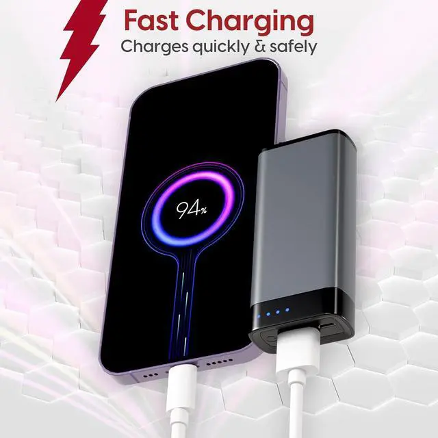 Alt view image 2 of 7 - TALK WORKS Portable Charger - Fast Charging Power Bank Compatible with iPhone 13/Pro/Pro Max, 14/Plus/Pro/Pro Max, 12, 11, XR, XS, X, 8, 7, 6, SE, iPad, Android - External Cell Phone Backup (Grey)