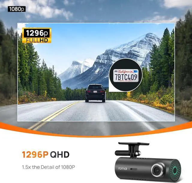 Alt view image 2 of 7 - 70mai Dash Cam M300, 1296P QHD, Built in WiFi Smart Dash Camera for Cars, 140° Wide-Angle FOV, WDR, Night Vision, iOS/Android Mobile App