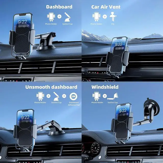 Alt view image 3 of 7 - FBB Phone Mount for Car, [ Off-Road Level Suction Cup Protection ] 3in1 Long Arm Suction Cup Holder Universal Cell Phone Holder Mount Dashboard Windshield Vent Compatible with All Smartphones