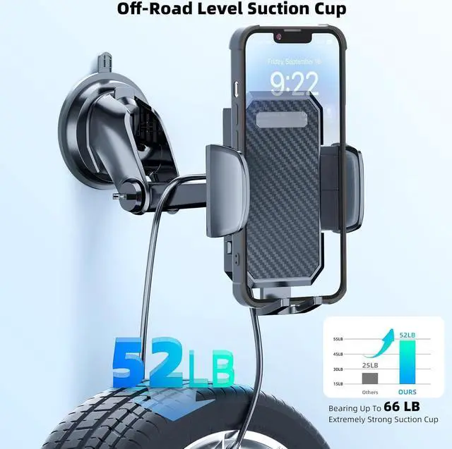 Alt view image 5 of 7 - FBB Phone Mount for Car, [ Off-Road Level Suction Cup Protection ] 3in1 Long Arm Suction Cup Holder Universal Cell Phone Holder Mount Dashboard Windshield Vent Compatible with All Smartphones