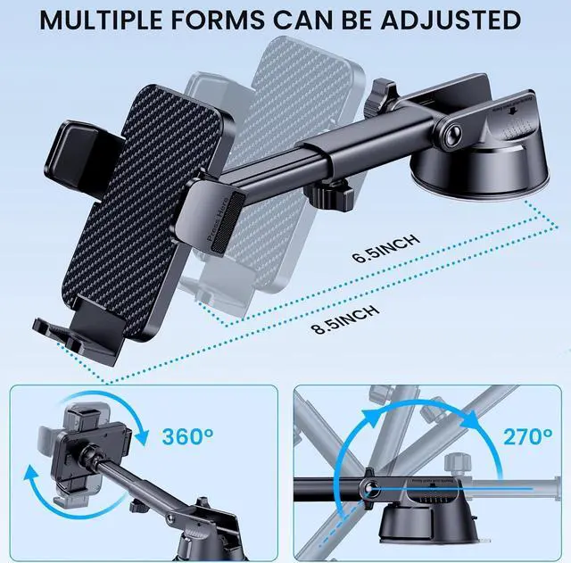 Alt view image 3 of 7 - Phone Holder Car [Military Grade Suction Ultra Strong Base] Cell Phone Car Holder 3 in 1 Phone Mount for Car Dashboard Windshield Air Vent Hands-Free Car Phone Holders for iPhone Android Phones