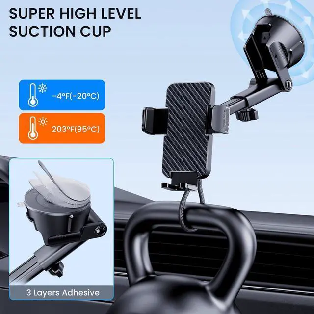Alt view image 6 of 7 - Phone Holder Car [Military Grade Suction Ultra Strong Base] Cell Phone Car Holder 3 in 1 Phone Mount for Car Dashboard Windshield Air Vent Hands-Free Car Phone Holders for iPhone Android Phones