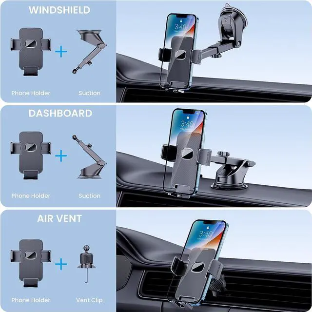 Alt view image 2 of 6 - Phone Holder Car Mount for iPhone [Powerful Suction]Phone Mount for Car Dashboard Windshield Air Vent Universal Accessories [Thick Cases Friendly]Automobile Cell Phone Holder Fit for iPhone Smartphone