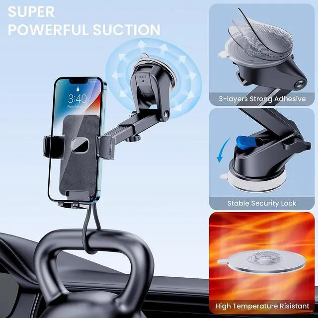 Alt view image 3 of 6 - Phone Holder Car Mount for iPhone [Powerful Suction]Phone Mount for Car Dashboard Windshield Air Vent Universal Accessories [Thick Cases Friendly]Automobile Cell Phone Holder Fit for iPhone Smartphone