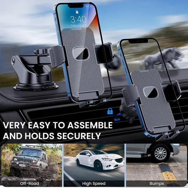 Alt view image 5 of 6 - Phone Holder Car Mount for iPhone [Powerful Suction]Phone Mount for Car Dashboard Windshield Air Vent Universal Accessories [Thick Cases Friendly]Automobile Cell Phone Holder Fit for iPhone Smartphone