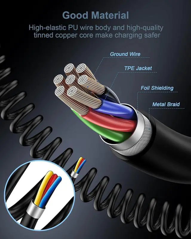 Alt view image 3 of 7 - Coiled Lightning Cable Apple Carplay iPhone Charger Cord for Car Retractable USB Lightening Wire Fast Charging for iPhone 14 Pro Max 14 Plus 13 12 Pro Max Mini 11 XR XS 8 iPad Auto Car Charger Cord