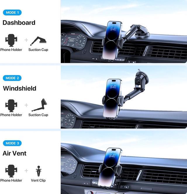 Alt view image 2 of 6 - Car Phone Holder, Universal Hands-Free Phone Holders for Your Car, 3-in-1 Phone Mount for Car Dashboard Windshield Air Vent Compatible with iPhone Samsung Google and All 4" to 7.2" Phones