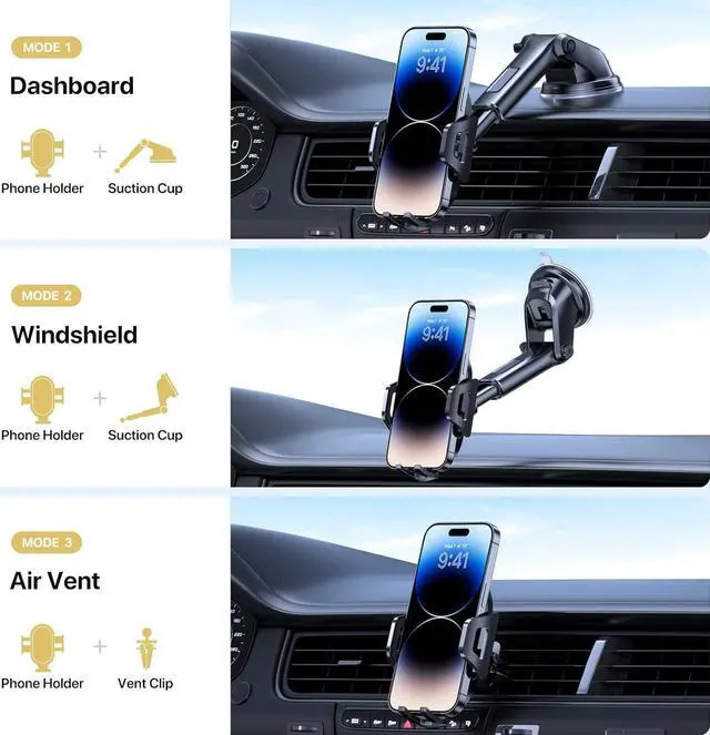 Alt view image 3 of 7 - Universal Phone Mount for Car, Reliable Suction Hands-Free Car Phone Holder Mount, Automobile Cell Phone Holder Car for Dashboard Windshield Vent Fit for All Smartphones