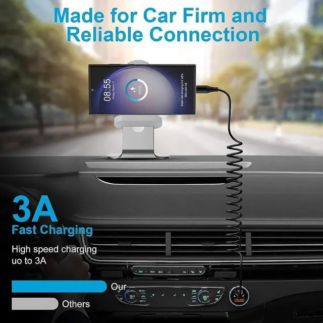 Alt view image 4 of 7 - Coiled USB C Cable 6FT Retractable USB C Charger Cable for Car Fast Charging Android Type C Cord for Samsung Galaxy A54 S23 A24 A14 A13 5G Z Flip5 Flip4 Fold5 4 A23 A53 S22 S21 S10 Pixel 7a 7 6 Pro