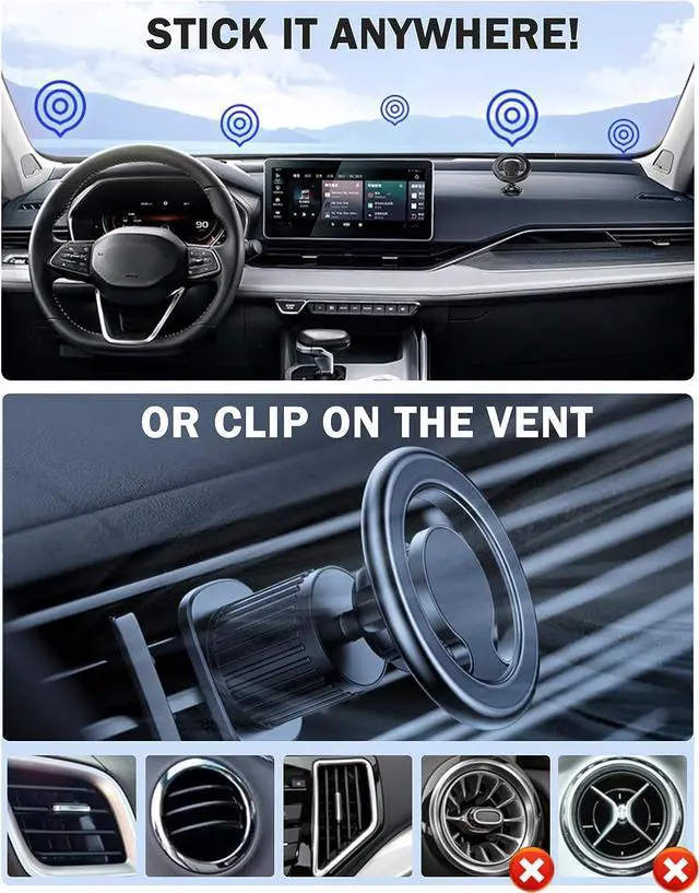 Alt view image 4 of 6 - for Magsafe Car Mount for Magsafe 3 Car Mount with 2 Bases for All Vehicles [44 Strong Magnets] for Magsafe Phone Holder for Car Magesafe Mount Car for iPhone 14/13/12