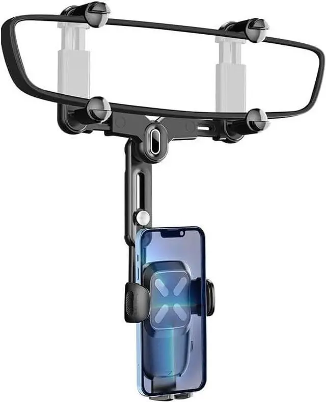 Main image of Rearview Mirror Phone Holder for Car 360Rotatable and Retractable Car Phone Holder Multifunctional Rear View Mirror Phone Holder Four Corners Fixed Anti-Shake Design for All Mobile Phones and Car