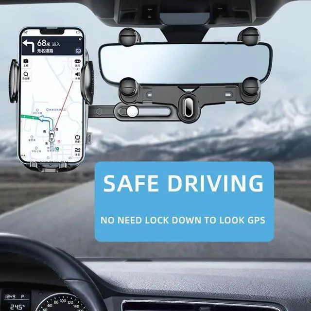 Alt view image 5 of 7 - Rearview Mirror Phone Holder for Car 360Rotatable and Retractable Car Phone Holder Multifunctional Rear View Mirror Phone Holder Four Corners Fixed Anti-Shake Design for All Mobile Phones and Car
