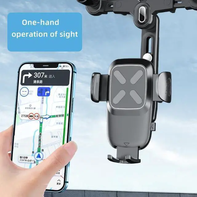 Alt view image 6 of 7 - Rearview Mirror Phone Holder for Car 360Rotatable and Retractable Car Phone Holder Multifunctional Rear View Mirror Phone Holder Four Corners Fixed Anti-Shake Design for All Mobile Phones and Car