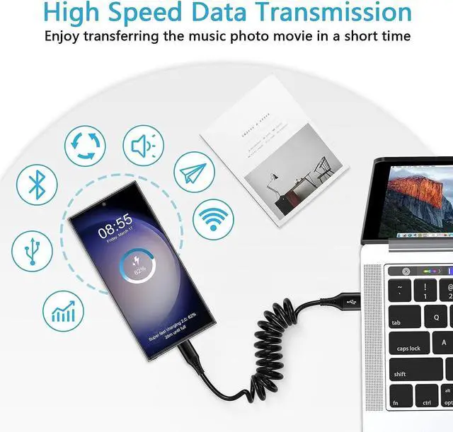 Alt view image 3 of 7 - Android Auto Charger Type C Coiled USB C Cable for Car Samsung Charger Fast Charging Cord 6FT 2Pack for Samsung Galaxy A14 5G A54 S23 S22 S21 S20 S10 S9 S8 A53 A23 A13 A03S A32 Z Flip 5 4 Z Fold 5 4