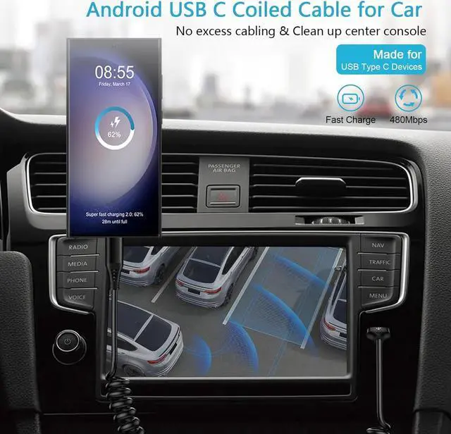 Alt view image 4 of 7 - Android Auto Charger Type C Coiled USB C Cable for Car Samsung Charger Fast Charging Cord 6FT 2Pack for Samsung Galaxy A14 5G A54 S23 S22 S21 S20 S10 S9 S8 A53 A23 A13 A03S A32 Z Flip 5 4 Z Fold 5 4