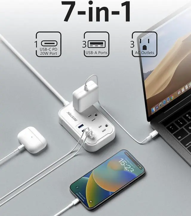 Alt view image 3 of 7 - BESTEK UK Travel Plug Adapter: US to UK Plug Adapter - Type G Adapter and Converter Power Strip with 3 AC Outlets and 4 USB(1 PD20W) - for USA to UK Ireland Scotland Hong Kong British London 2.6ft