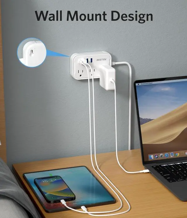 Alt view image 5 of 7 - BESTEK UK Travel Plug Adapter: US to UK Plug Adapter - Type G Adapter and Converter Power Strip with 3 AC Outlets and 4 USB(1 PD20W) - for USA to UK Ireland Scotland Hong Kong British London 2.6ft