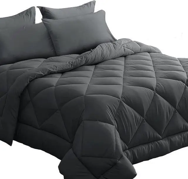 Main image of Queen Comforter Set 7 Pieces All Season Reversible Bed in a Bag Queen Ultra Soft Queen Bedding Sets with Comforter Flat Sheet Fitted Sheet Pillowcases & Pillow Shams (Dark Gray Queen)