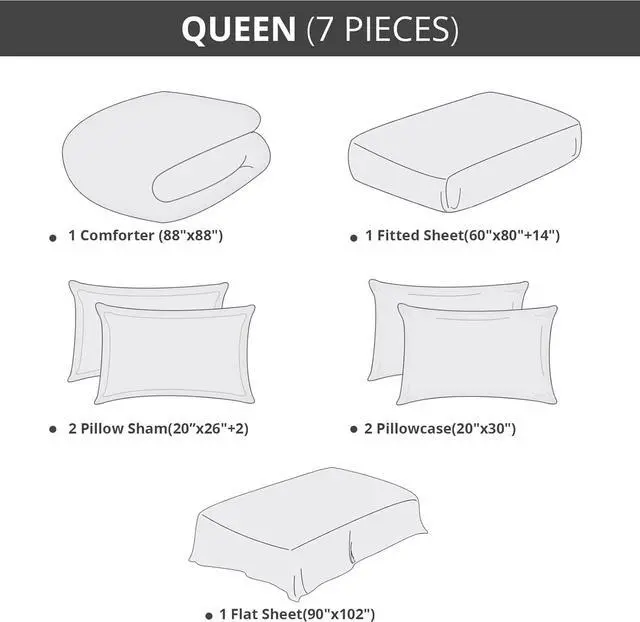 Alt view image 6 of 7 - Queen Comforter Set 7 Pieces All Season Reversible Bed in a Bag Queen Ultra Soft Queen Bedding Sets with Comforter Flat Sheet Fitted Sheet Pillowcases & Pillow Shams (Dark Gray Queen)