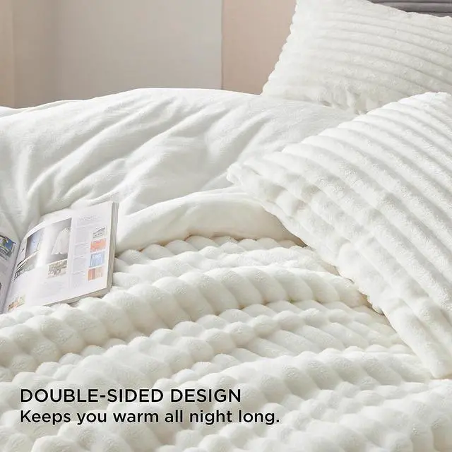 Alt view image 3 of 7 - Fluffy Comforter Set Queen - Super Soft Faux Fur Comforter Queen Size White ?Winter Warm Fleece Bedding Set Plush Fuzzy Bed Set 3 Pieces 1 Shaggy Comforter with 2 Pillowcases