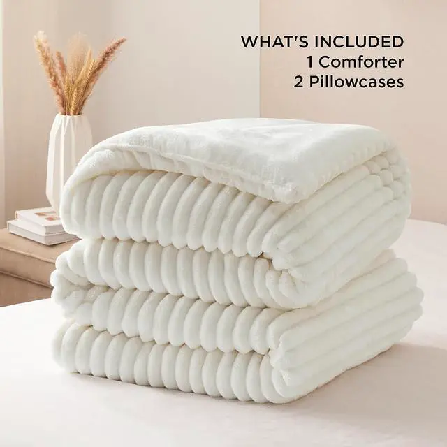 Alt view image 6 of 7 - Fluffy Comforter Set Queen - Super Soft Faux Fur Comforter Queen Size White ?Winter Warm Fleece Bedding Set Plush Fuzzy Bed Set 3 Pieces 1 Shaggy Comforter with 2 Pillowcases